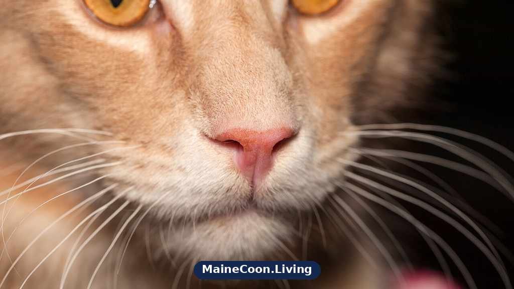 Close-up of an orange cat's face, showing its eyes, nose and whiskers with its ears cropped by the frame