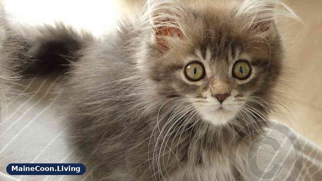 A four month old Maine Coon kitten indoors