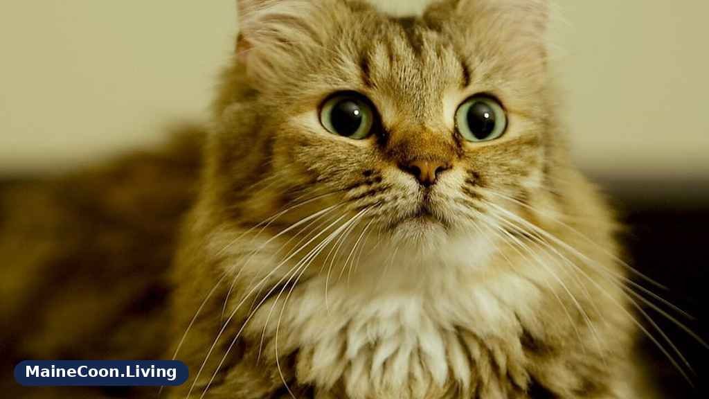 Maine Coon looking up with an alert expression