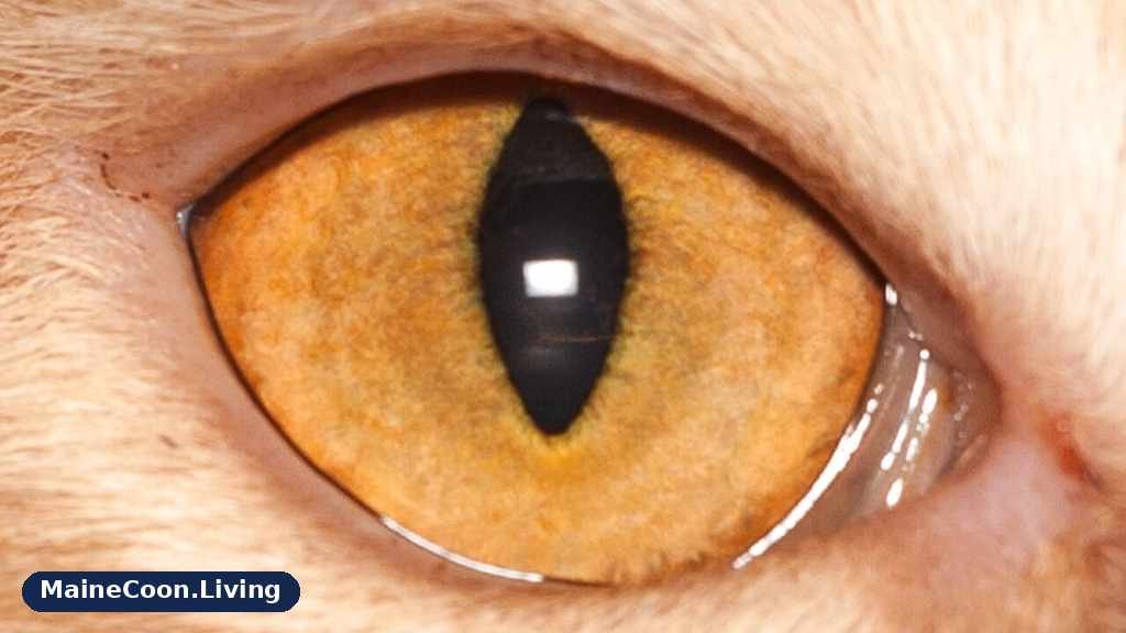 Extreme close up of a single orange Maine Coon eye