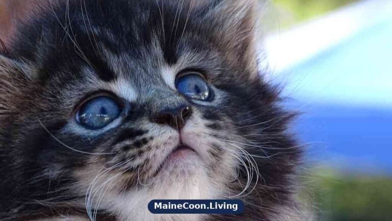 A five week old Maine Coon kitten with tabby markings