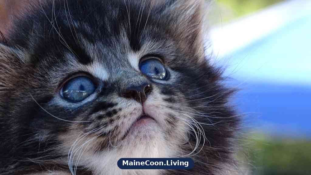 A five week old Maine Coon kitten with tabby markings