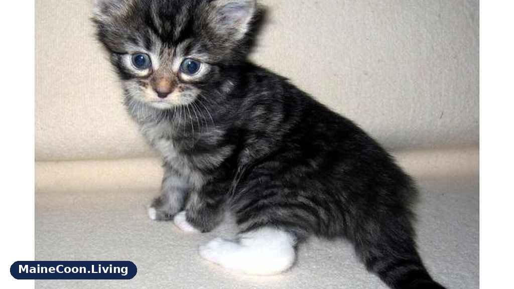 A small Maine Coon kitten with soft tabby markings sitting upright