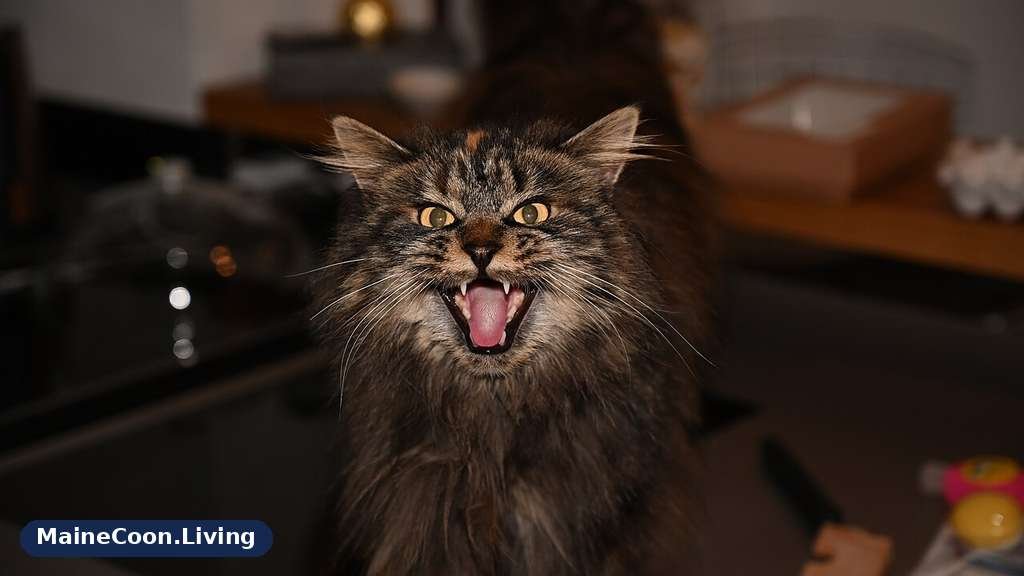 Maine Coon cat mid-meow