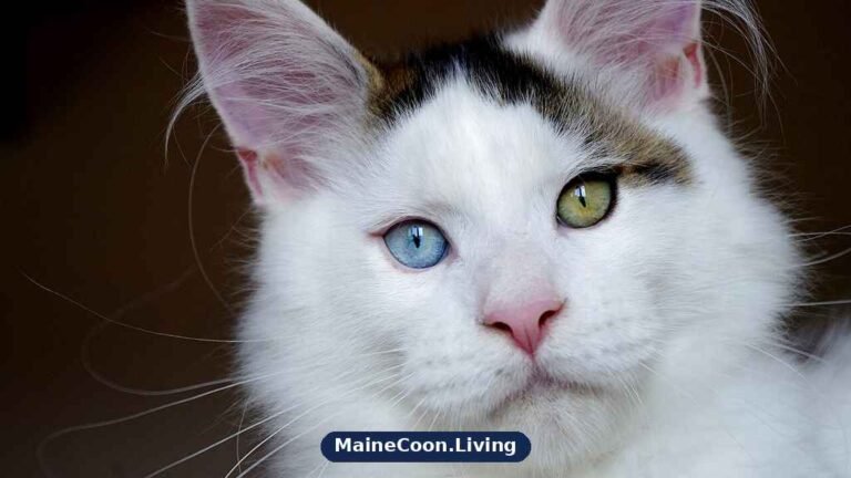 A male Maine Coon with odd coloured eyes